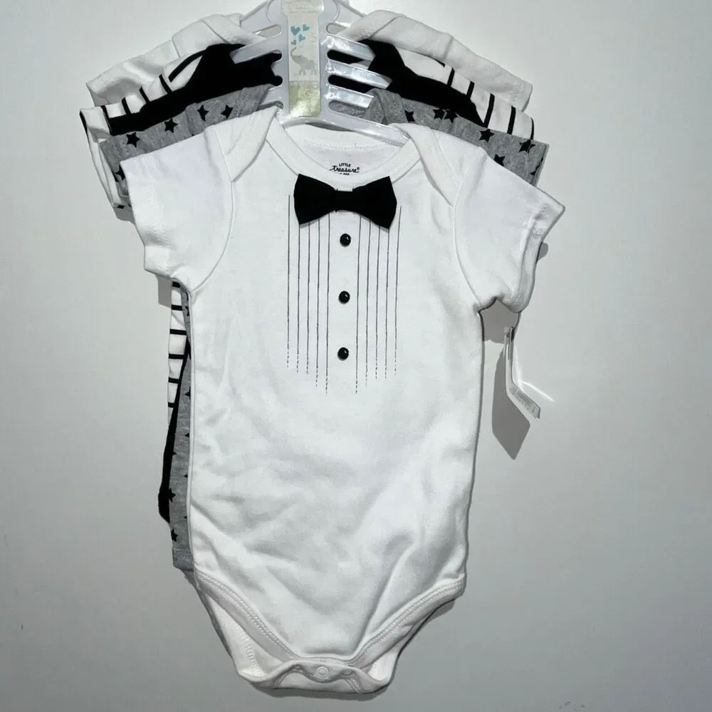 Lot of 5 Little Treasure Baby‎ Boys Bodysuits Black White Size 6-9 Months NWT